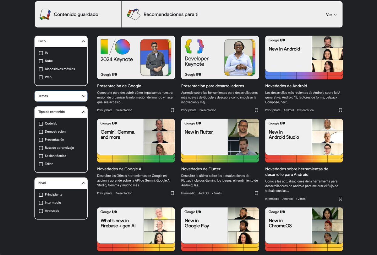 161 tutoriales para aprender todas las novedades presentadas durante el #GoogleIO

→ IA, Web, Mobile y Cloud
→ Charlas, talleres, demos y roadmaps
→ Divididos por nivel y tema
→ En español

io.google/2024/explore