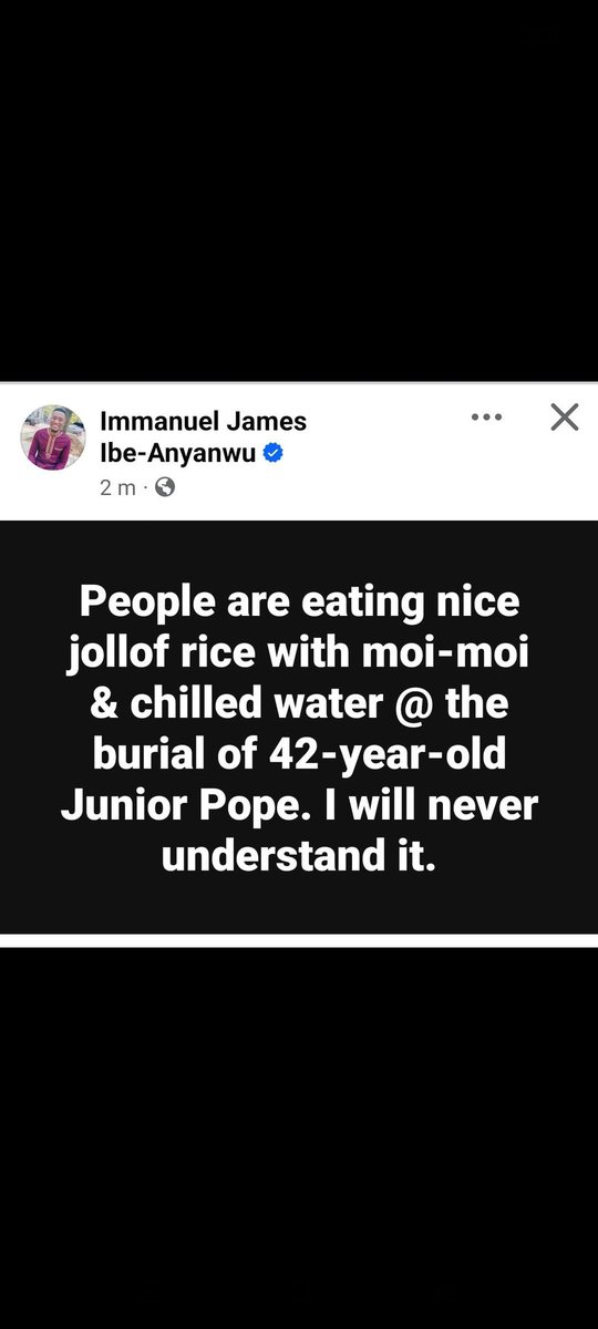 I am of the firm view that there shouldn't be any form of eating or dancing at the burial of anyone less than 50 years old. Say the prayers (Mass), pay your respects, put him/her in the ground and go home.