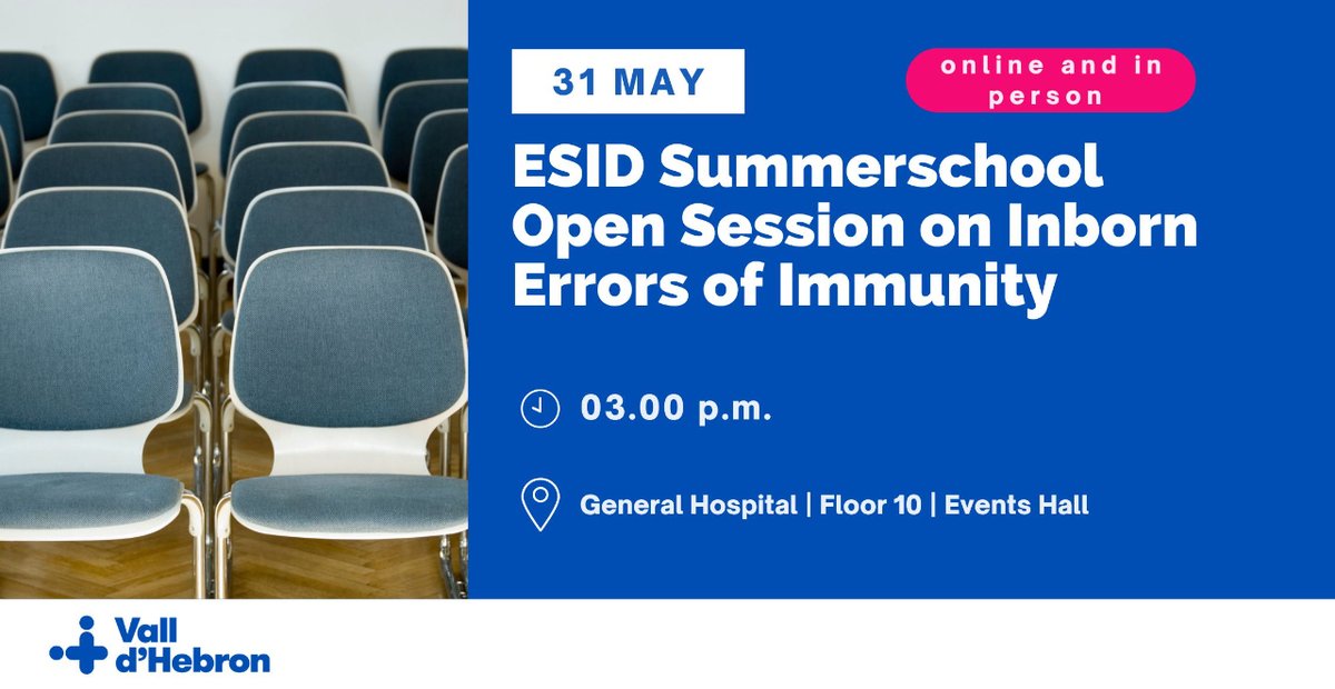 Acollim a #VallHebron una de les open sessions de l'@ESIDsociety Summershcool. Durant la sessió podràs gaudir de diferents xerrades i casos clínics sobre #ImmunodeficiènciesPrimàries Informació i inscripcions a 👉🏼vallhebron.social/esid-summersch…