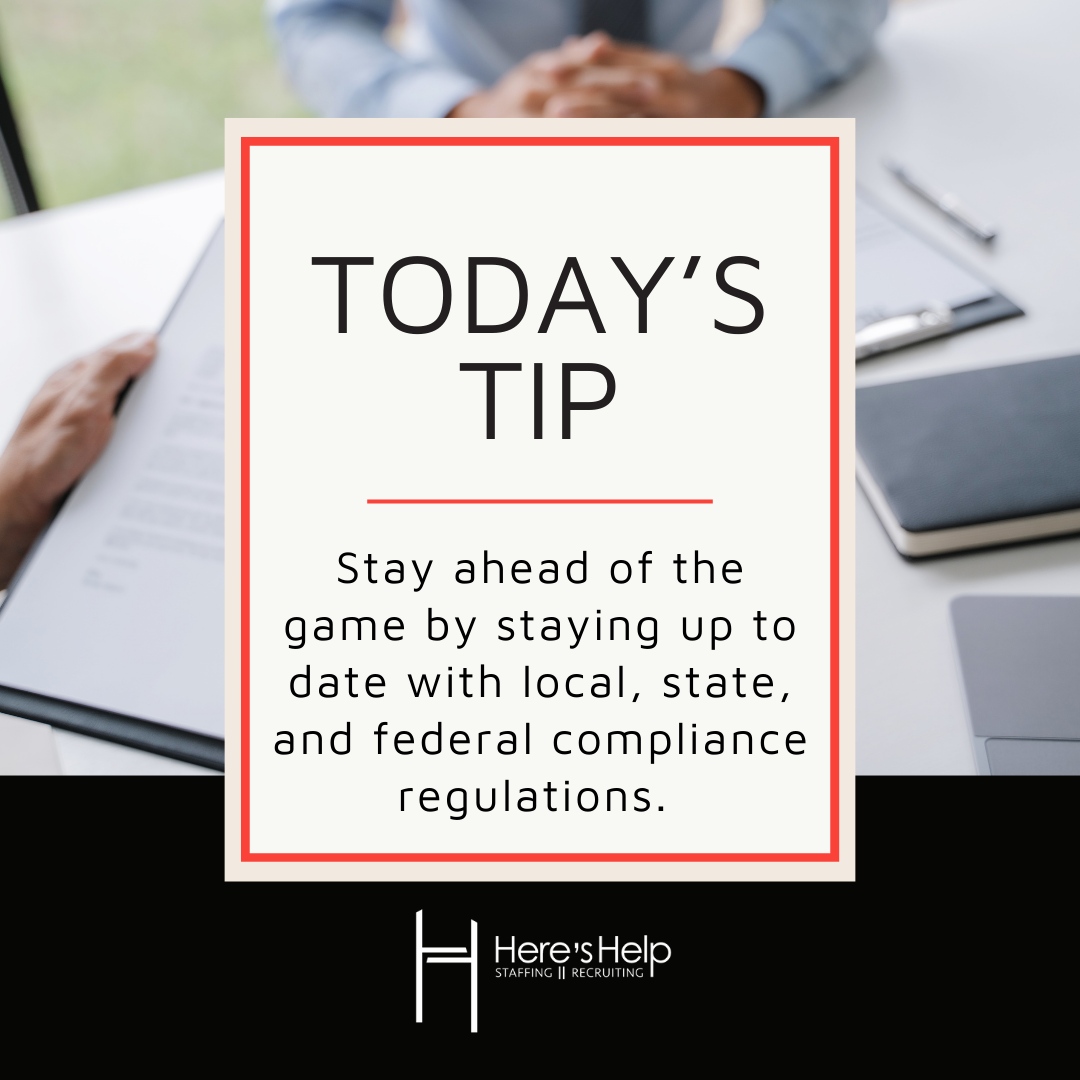 Employer Tip: Stay ahead of the game by staying up to date with local, state, and federal compliance regulations. 

Changes in legislation can have a significant impact on your business operations, so it's crucial to remain informed. 

#WorkCompliance #EmployerTips #BusinessTips