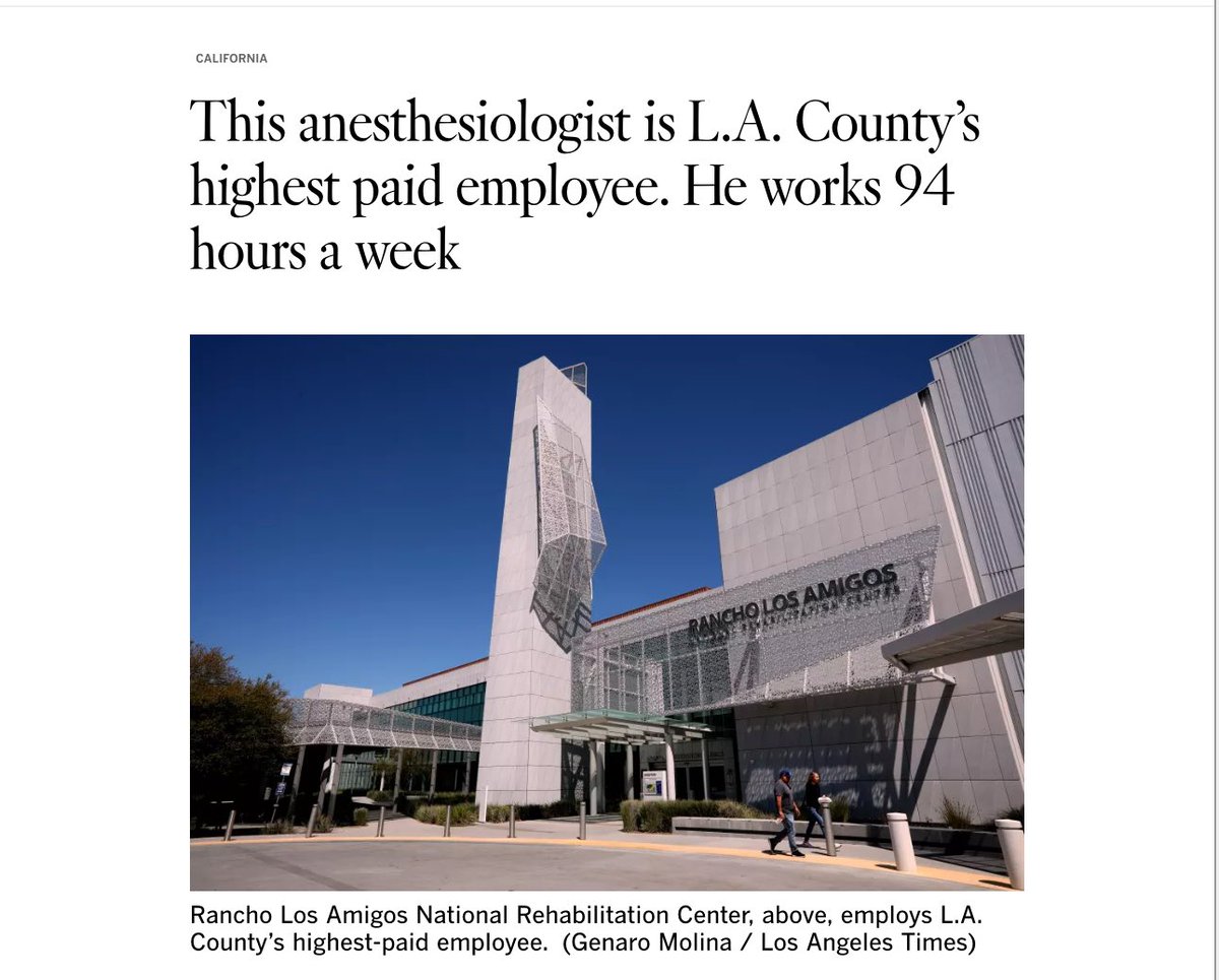 Attention grabbing headline! Until you realize the guy works > 100 hrs most weeks in the ICU, literally lives at the hospital, in one of the poorest, most underserved parts of LA county! Another attack at physicians’ pay. Even the article says no one wants to work there 🤦🏻‍♂️