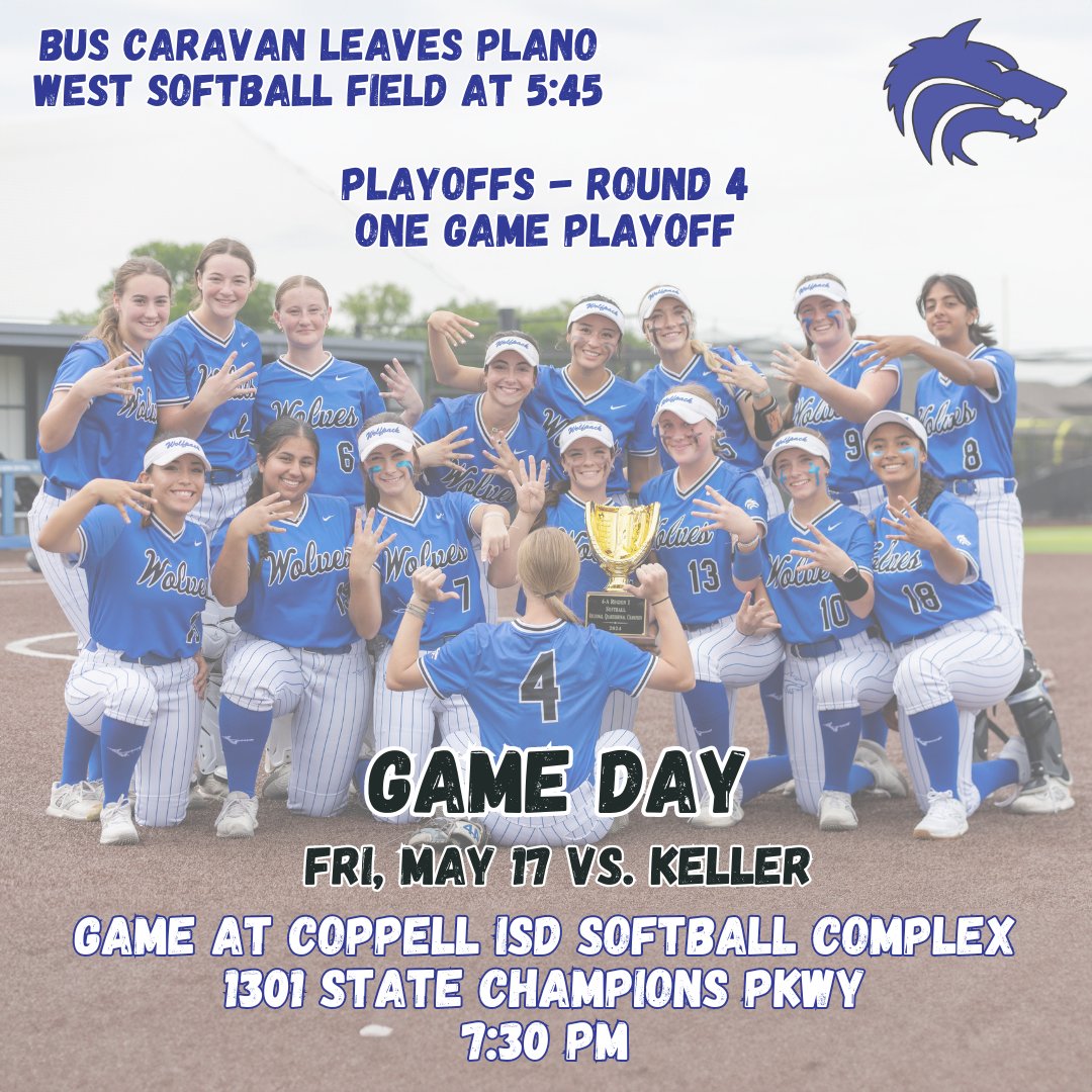 Head out to Coppell and cheer on the @PWSH_Softball team as they play in the Regional Semifinals tonight! Go Wolfpack! 🐺

🆚 Keller
⏰ 7:30 PM
📍 Coppell ISD Softball Complex
🎟 coppellathletics.net/e-tickets
🖥 nfhsnetwork.com 

#LevelUpPlanoISD