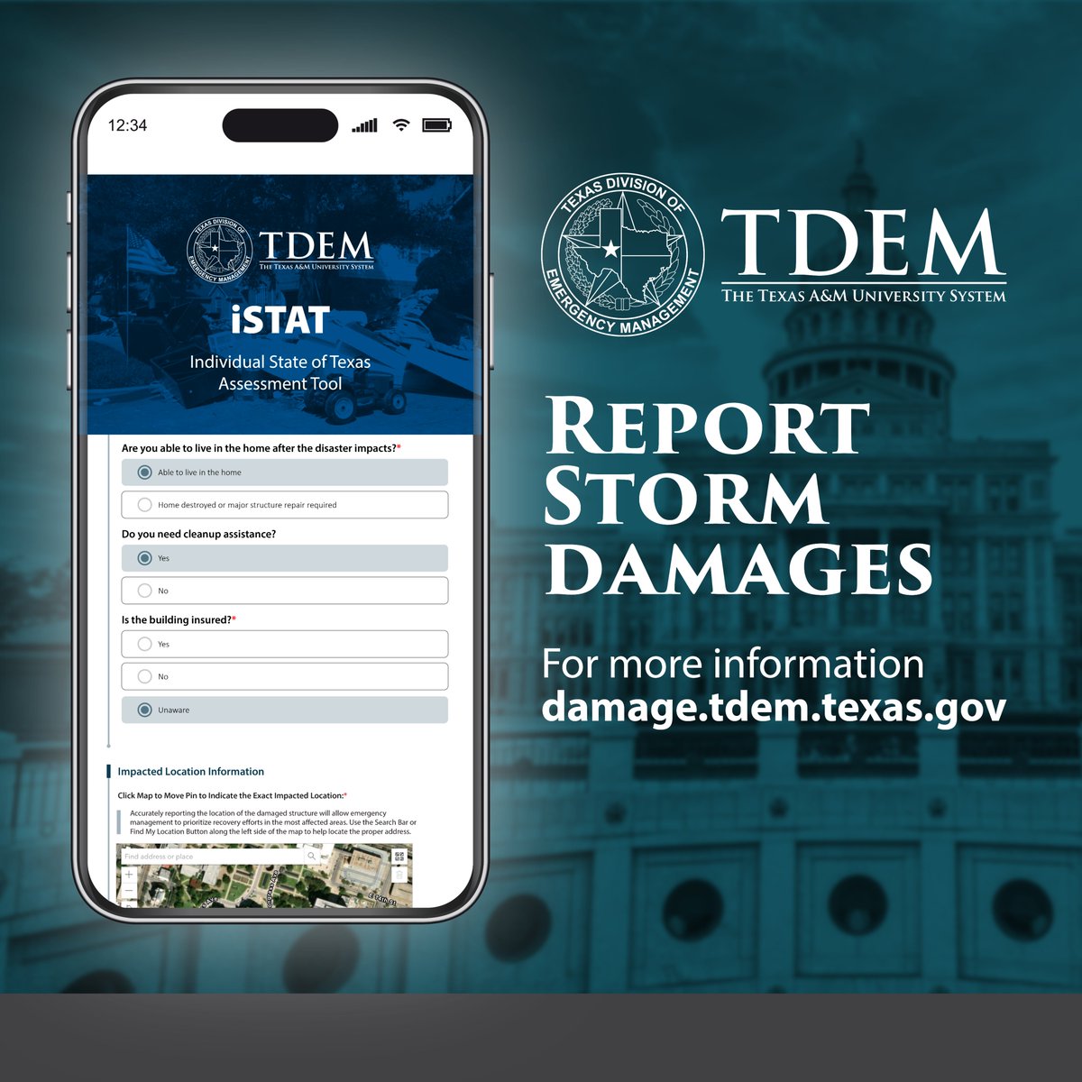 If you suffered property damage from recent severe storms and flooding, report your damage to TDEM.☔️ Submit a damage survey for homes and businesses here: damage.tdem.texas.gov This helps officials identify impacted areas & connect impacted Texans with recovery resources.