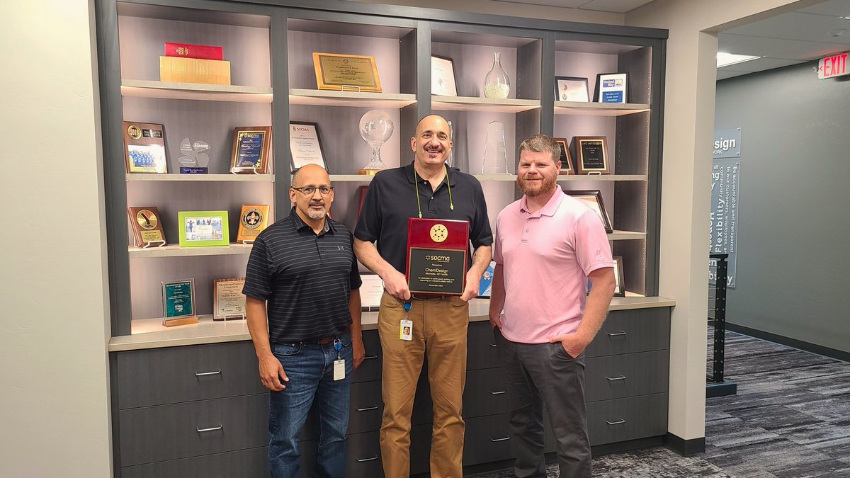 We received our new plaque from #SOCMA today! In 2023, the SOCMA Safety Recognition Program recognized our company, among others, for having effective #safety systems and processes. This award demonstrates our strong commitment to safety and #riskmanagement!