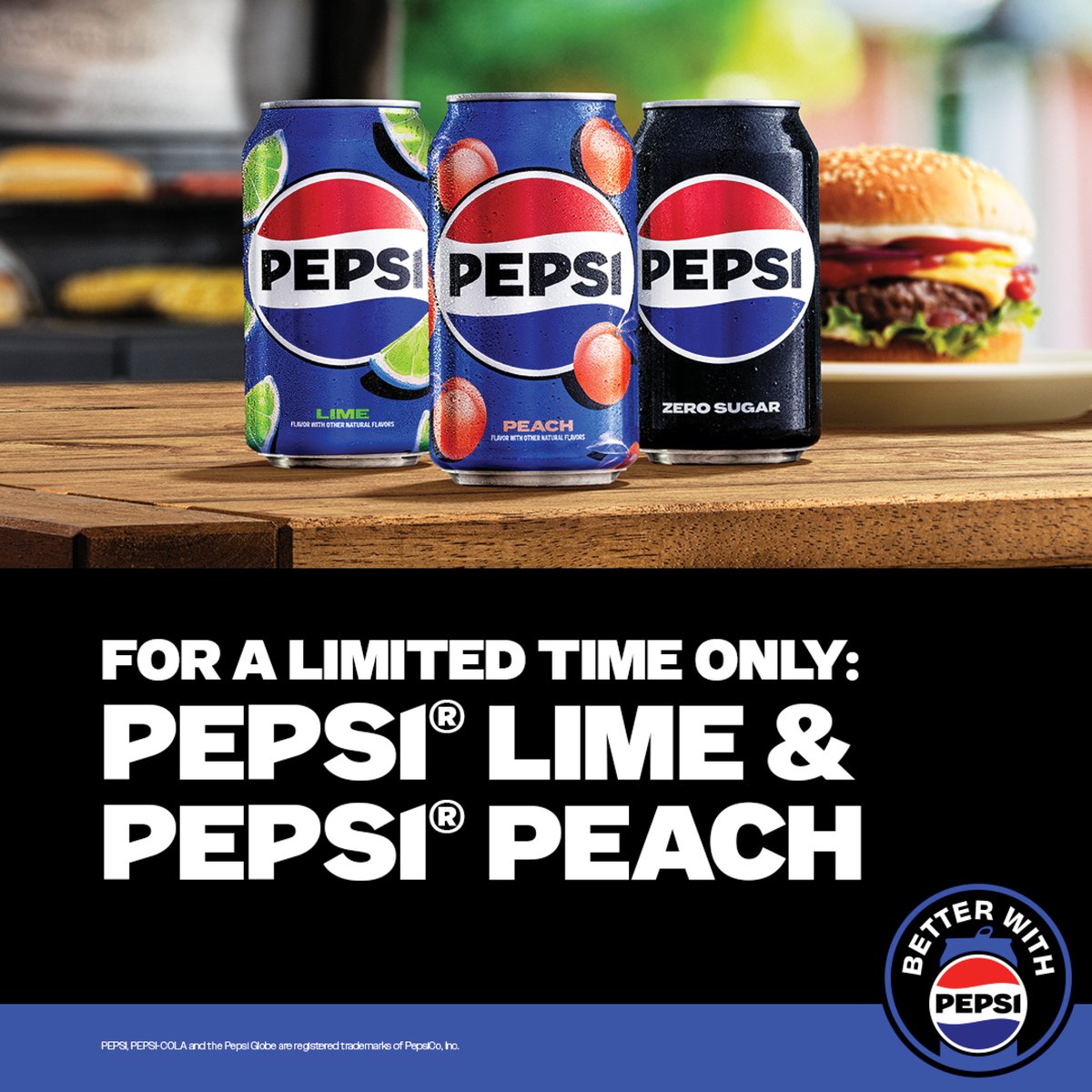 Time to put out a couple extra coasters at your BBQ, 'cause Pepsi Lime and Pepsi Peach have officially arrived! See for yourself how the tangy citrus bite of lime and plush sweetness of a ripe peach pair perfectly with the smoky, savory flavors from the grill.