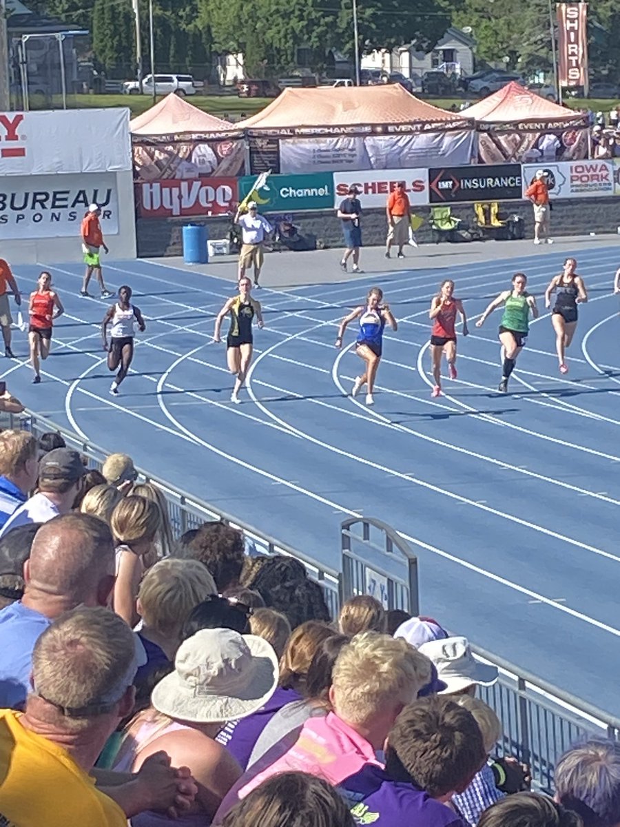 Great first day at state track Abbie and Reagan ran the 100 and 200. Abbie running 13.13 getting 23rd and 26.73 getting 17th. Reagan running 12.83 getting 14th and 26.41 getting 9th and a new school record!!!
Abbie ran the 400 in 59.32 getting 7th. And a school record!!!