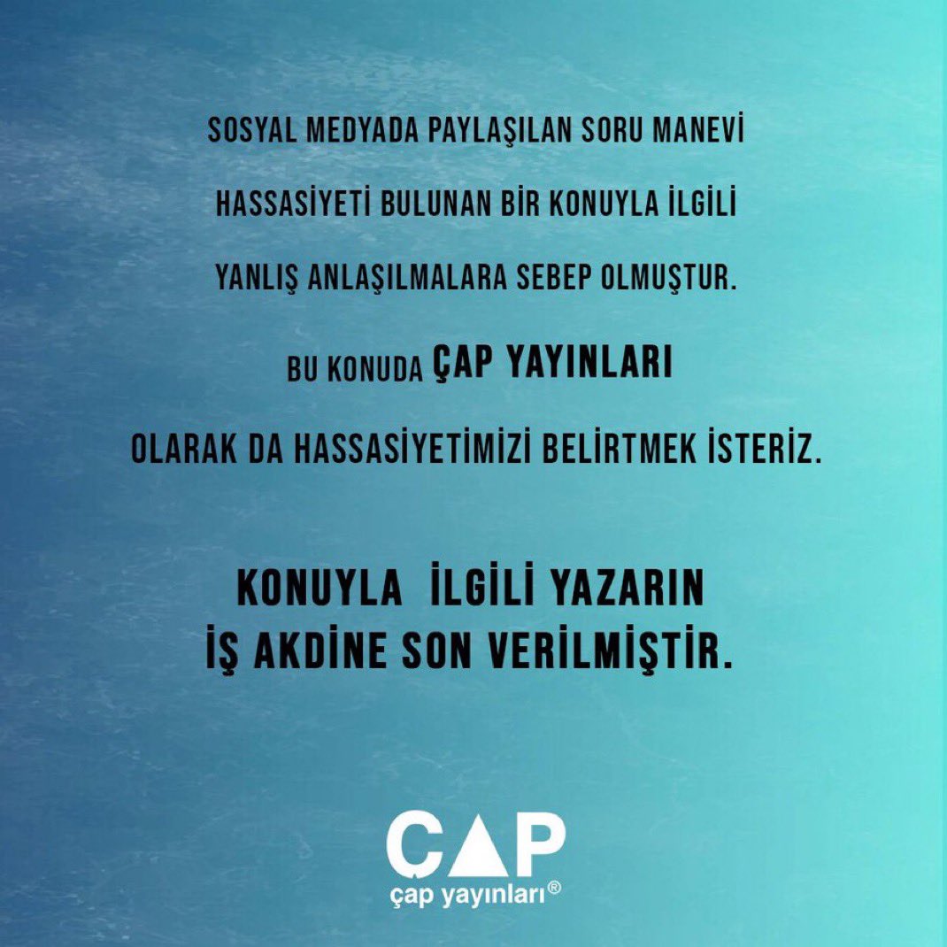 ÇAP Yayınları, test kitabında 'Türkiyeli' ibaresini kullanan yazarın işten çıkarıldığını açıkladı.