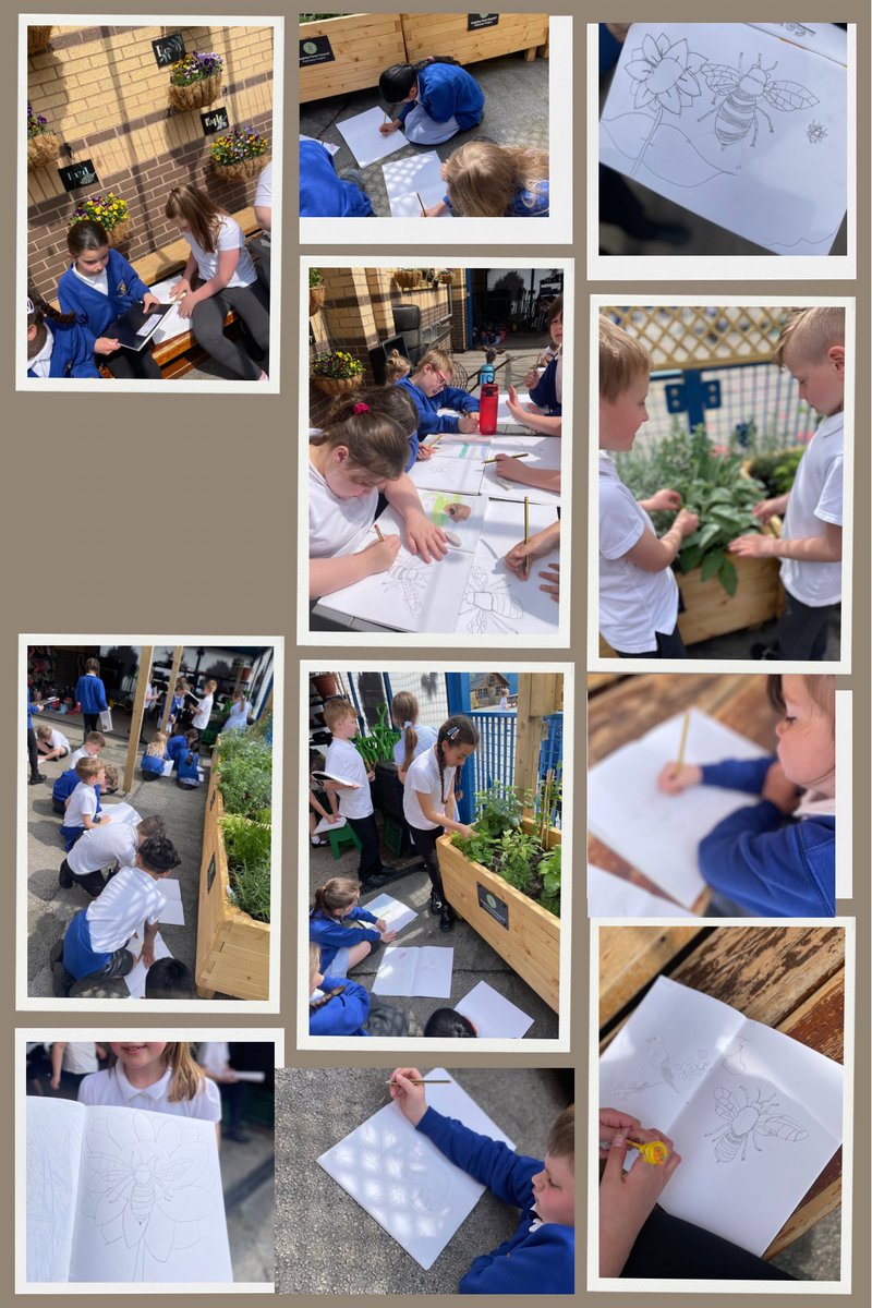 stjosephskly's tweet photo. Oak class have enjoyed a lovely afternoon sketching bees and some of our magic garden plants in their art books in lieu of #NationalBeeDay on Monday #SJKoutdoorlearning #OakClassRule https://t.co/xKbRmAaX4z