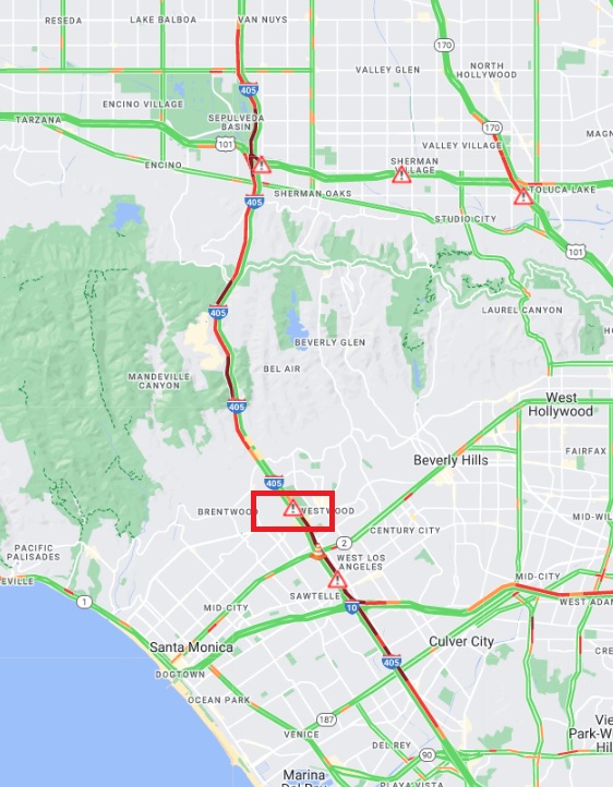 *Traffic Alert* Los Angeles: On northbound I-405 before Sunset Blvd. only the HOV is lane open. Law enforcement activity. QuickMap.dot.ca.gov #Sigalert