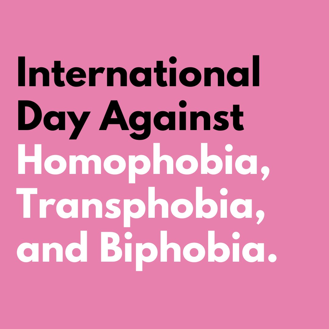 May 17 is International Day Against Homophobia, Transphobia, and Biphobia. Today, we recognize the intersectional discrimination that 2SLGBTQIA+ people face, and reaffirm the right to live free from fear, discrimination, and violence. Let's continue to raise awareness and