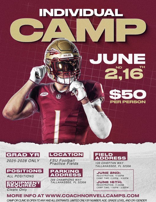 Thank you @_DJDaniels for the camp invite 🦾@FSUFootball @Coach_Norvell @FSUCoachJP 

@BALLERSCHOICE1 @RecruitGeorgia @PlayBookAthlete @deucerecruiting @borntocompete @futurestarsgame 

#CTFosterII13 #ChaseFosterII13 #ImBuiltD1ff3rent