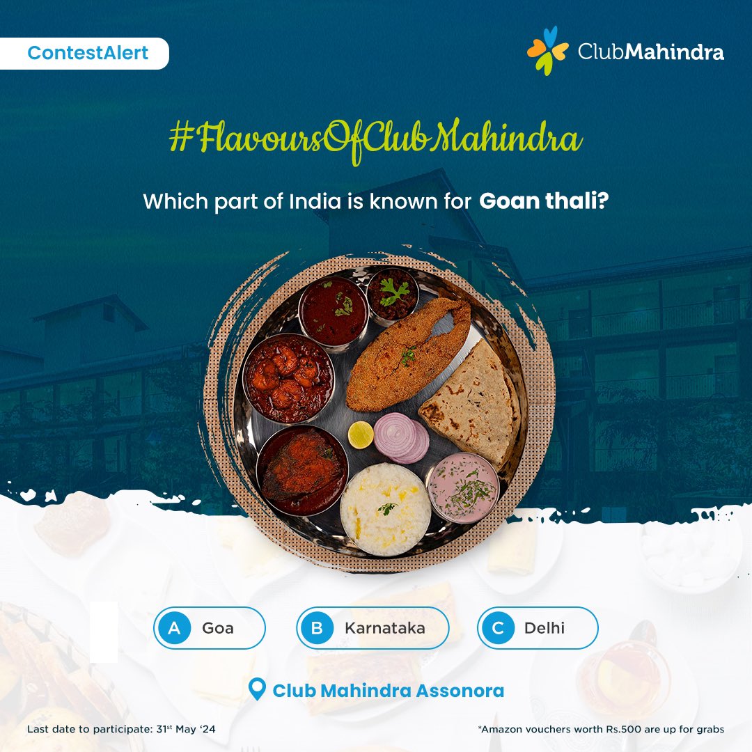 #ContestAlert 1 of 15 Participate in all #FlavoursOfClubMahindra contest posts & win.​ STEPS 1) Commenting using #FlavoursOfClubMahindra & tagging 4 friends and @clubmahindra is mandatory​​ 2)Participate in all 15 contest posts Winners get Amazon vouchers worth INR 500 each.