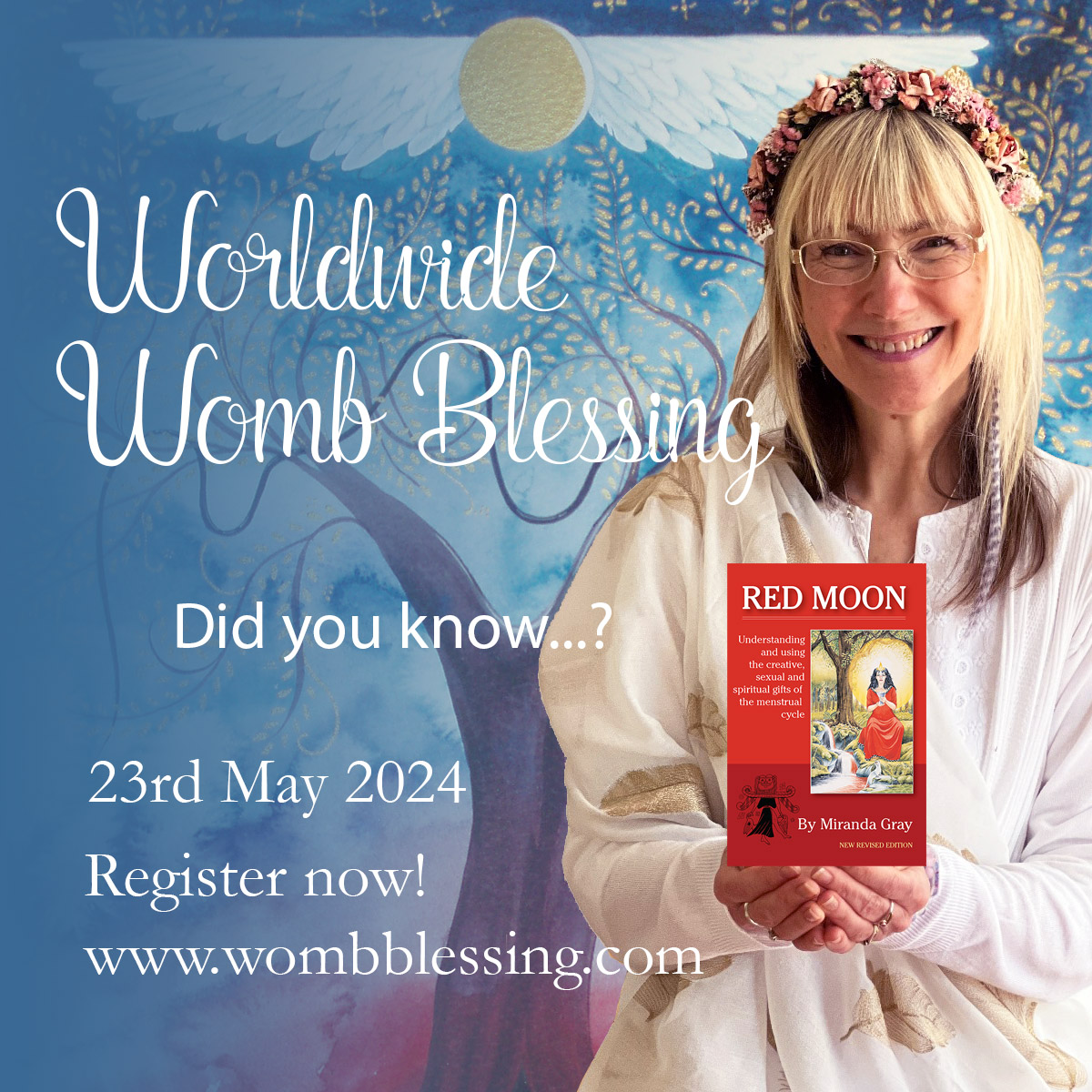 wombblessing's tweet image. Celebrating 30 years of ‘Red Moon’ &amp;amp; the transformative Womb Tree Meditation. Join us on 23 May for a Worldwide Womb Blessing, uniting women in spiritual energy &amp;amp; love. 

Register at wombblessing.com/register 

#WombBlessing #RedMoon30 #SpiritualAwakening #FeminineEnergy