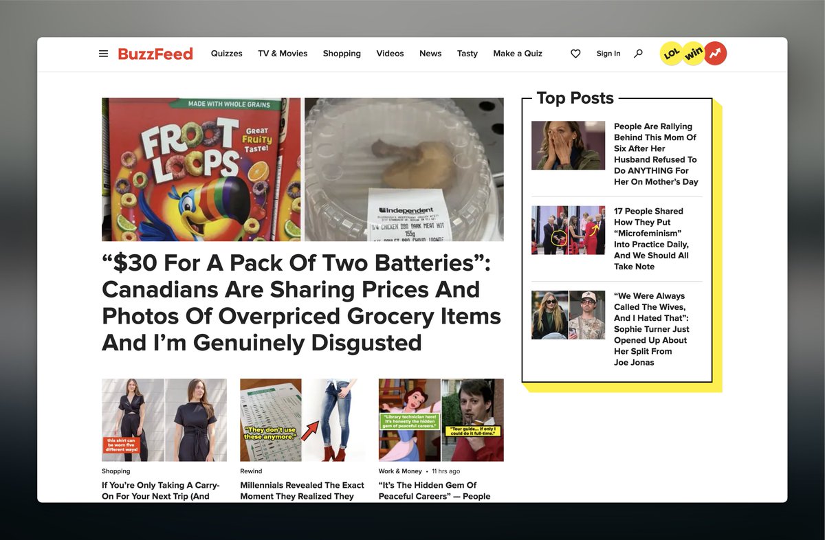 Bad colours lose you potential customers. Choose color that evoke the right emotions in customers — stick to three colors. See how buzzfeed’s yellow and red grand users’ attention and get them excited about the content.