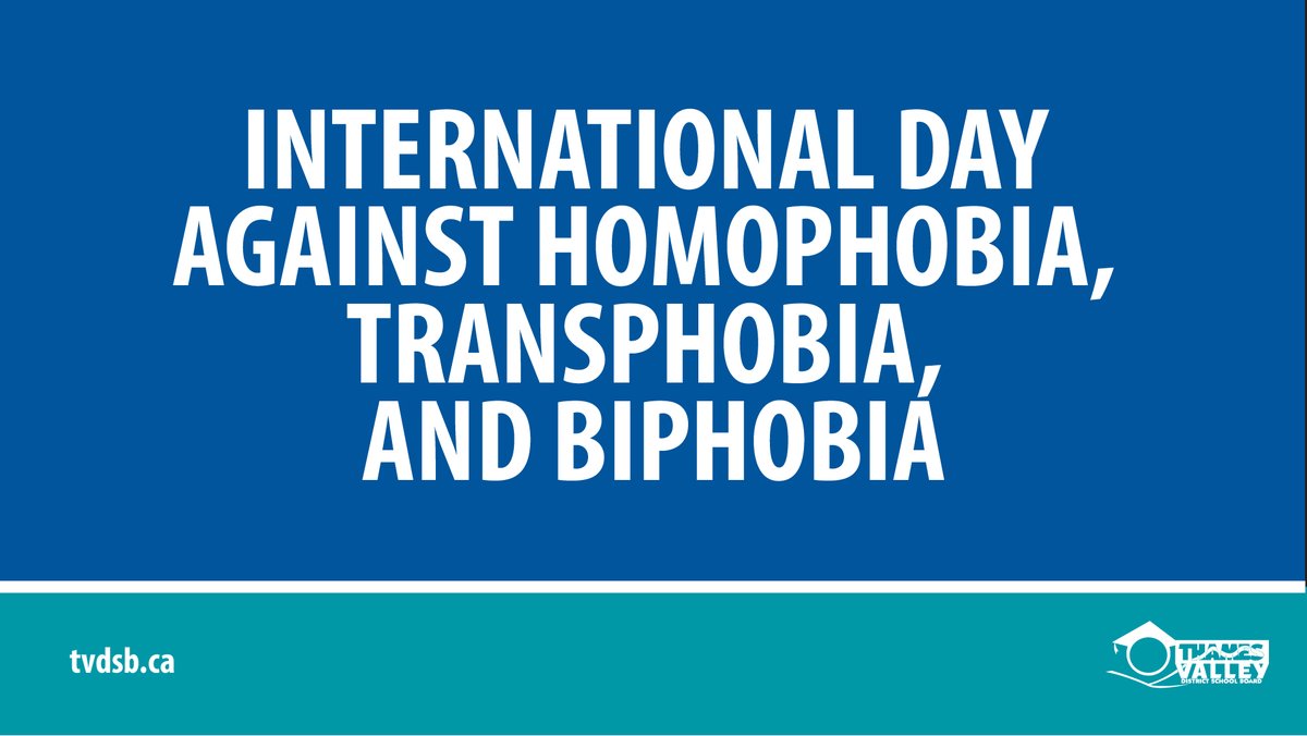 Today is the International Day Against Homophobia, Transphobia, and Biphobia. TVDSB stands with our LGBTQIA2S+ community and commits to working continuously to provide a welcoming and inclusive for everyone, regardless of gender and sexuality. 🏳️‍🌈