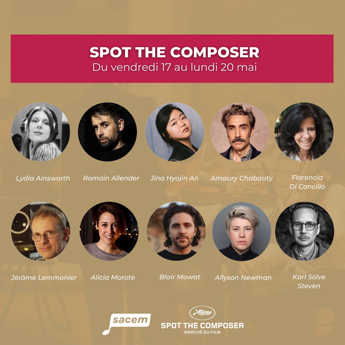 🎥🎻 Découvrez les créatrices et créateurs de « Spot the Composer »

Nous sommes fiers de soutenir ce programme qui les accompagnera lors de rencontres avec des réalisateurs et des producteurs dans le cadre du <a href="/mdf_cannes/">Marché du Film</a> 🤝

#Cannes2024 #LaSacemSoutient #PasDeFilmSansMusique