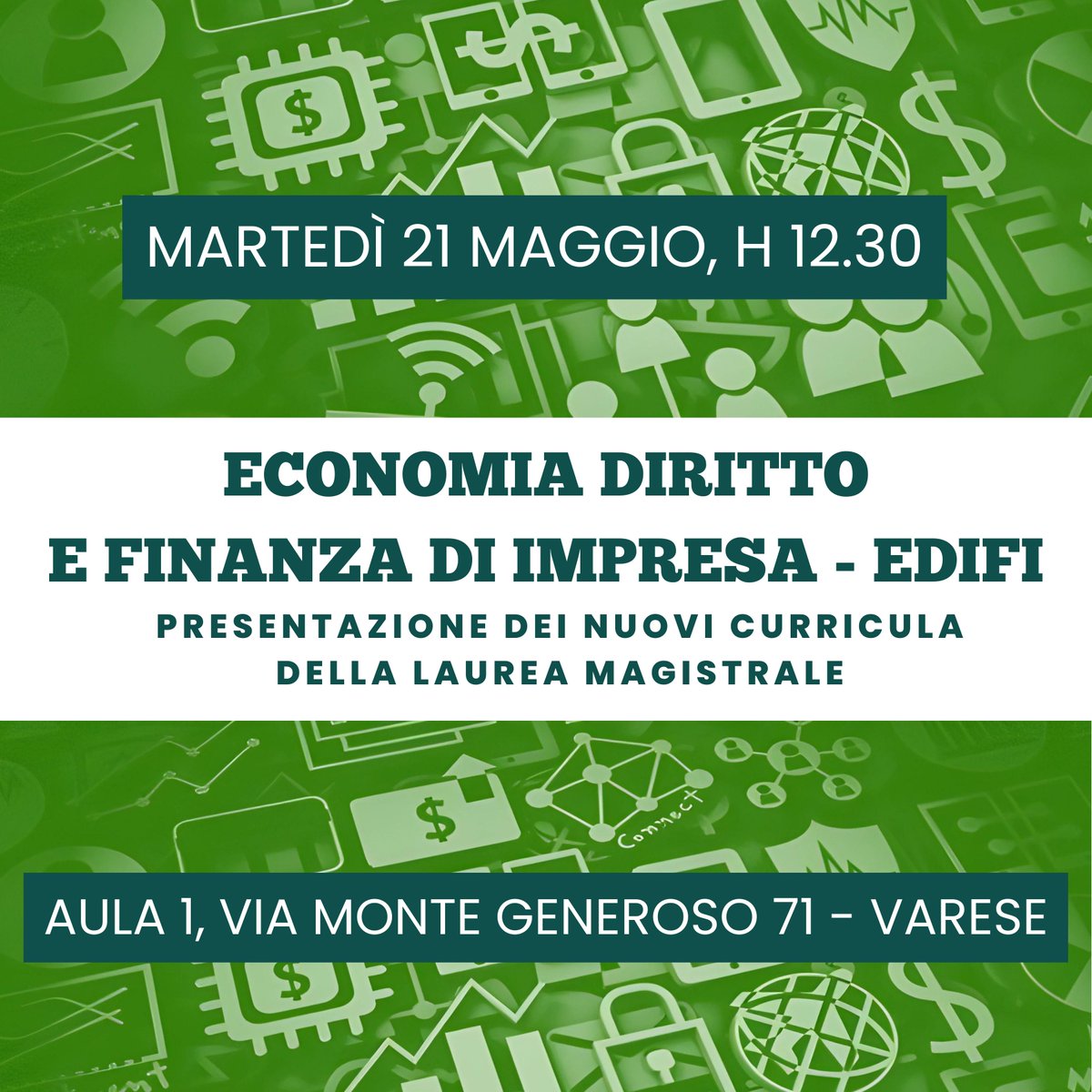 📉✨ Presentazione dei nuovi curricula della magistrale in 𝗘𝗰𝗼𝗻𝗼𝗺𝗶𝗮 𝗱𝗶𝗿𝗶𝘁𝘁𝗼 𝗲 𝗳𝗶𝗻𝗮𝗻𝘇𝗮 𝗱𝗶 𝗶𝗺𝗽𝗿𝗲𝘀𝗮 📅 21 maggio, h 12:30 📍 Aula 1, Pad. Monte Generoso – Varese @ecoInsubria 🔗 uninsubria.it/insubria-days #uninsubria #laureemagistrali #immatricolazioni