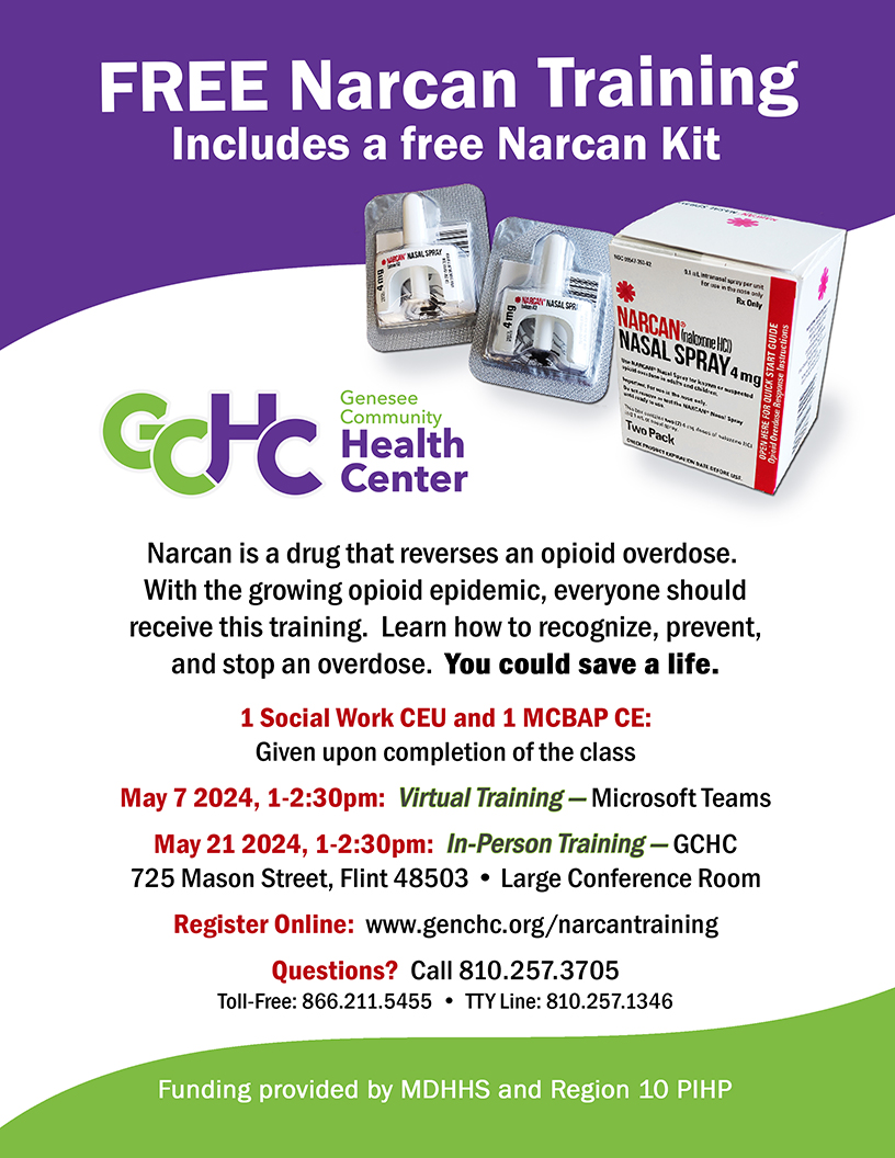 Narcan Training is Tuesday, May 21st, at 1pm. You could save a life by learning the signs of a possible overdose in progress and by carrying a Narcan Kit.

Open to all. genhs.org/NarcanTraining 

#narcan #narcankit #opioids #opioidoverdose #savealife #endoverdose