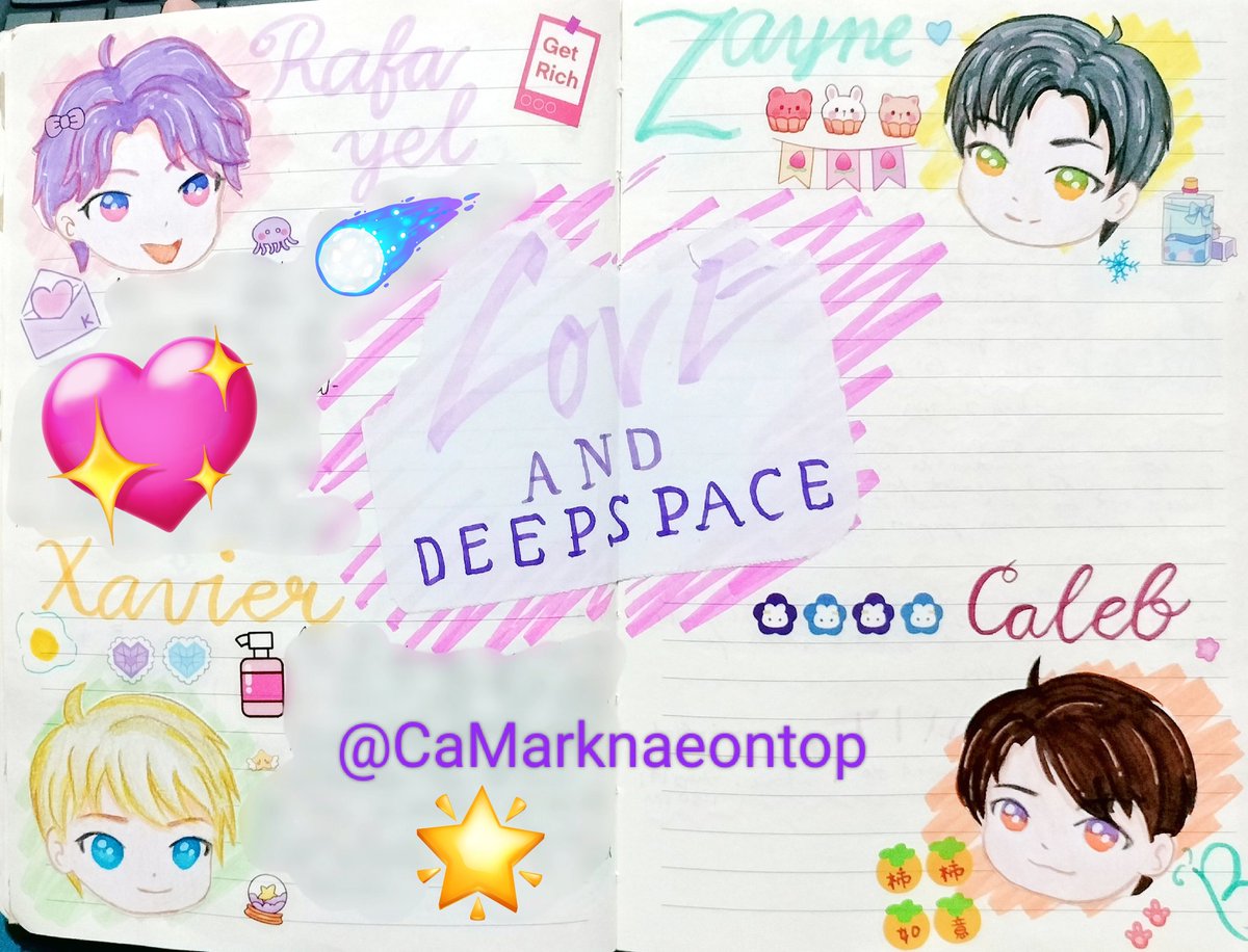 CaMarknaeontop's tweet image. I also finished my Love and Deepspace journal spread! 💖💖

But ofc it'll be filled with text afterwards 😆 I decided to post the chibi boys before I do so! 🫶

#journalspread #journal #artjournal