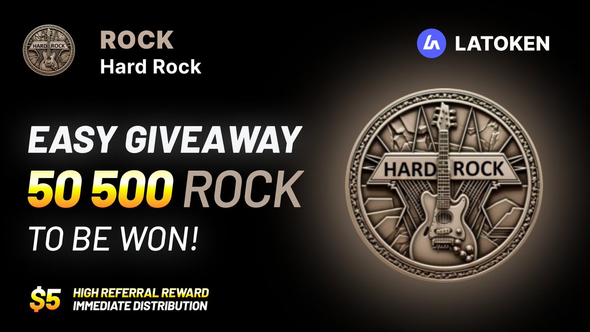 🏆 50 500 HARD ROCK (ROCK) GIVEAWAY on LATOKEN ✅ Complete all tasks and qualify for the Airdrop. 📲 Share with 5 Friends and Follow. ⏰ May 17, 2024 - May 24, 2024. 🎁 Distribution will be on 24 May, 2024 👉 JOIN GIVEAWAY (go.latoken.com/e238/9659)