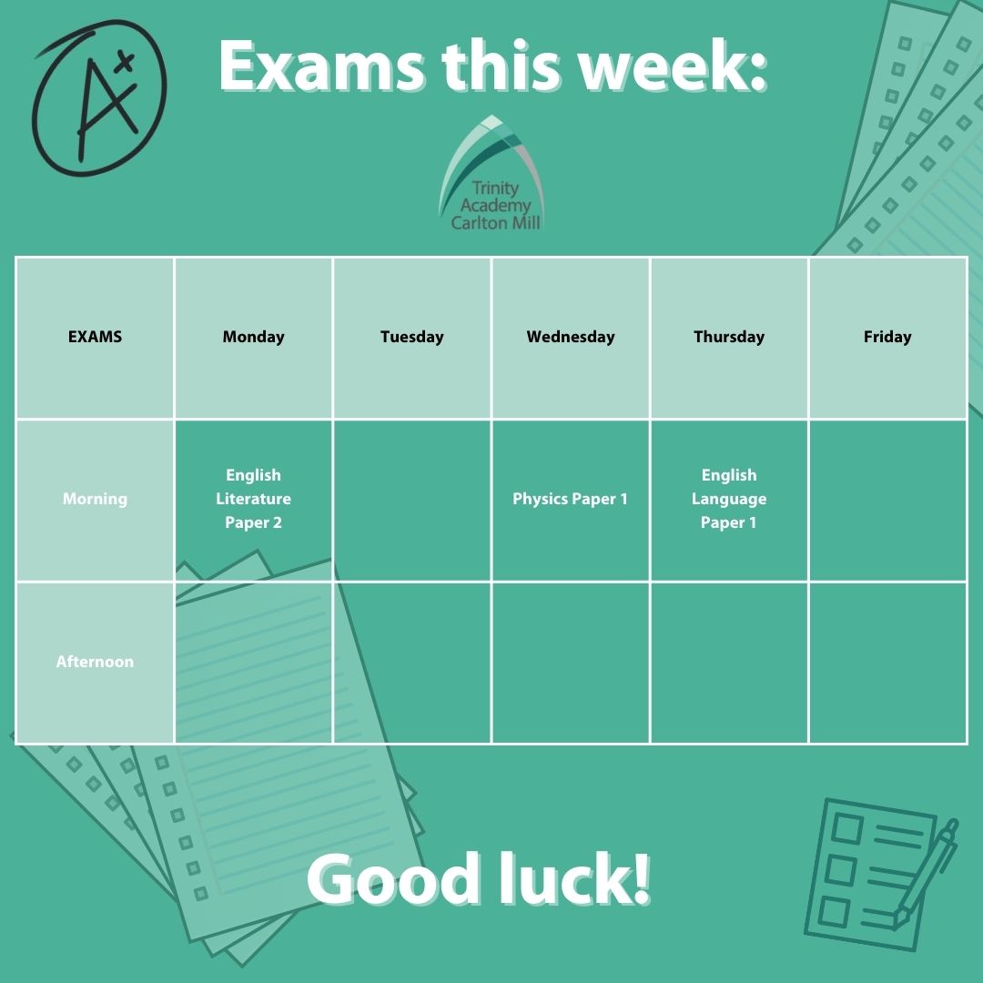 A summary of our exams next week. We can't wait to see our hard working year 11 students again next week; the definition of #embracechallenge #workhard #succeedtogether.