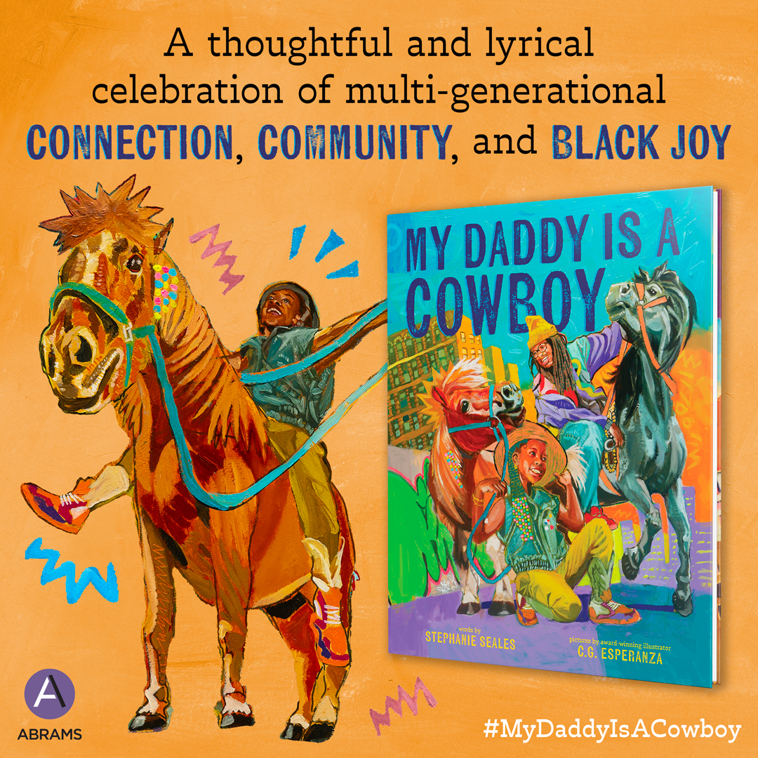 Today we ride together! A young girl and her father share an early morning horseback ride around their city in #MyDaddyIsACowboy, a vibrant picture book celebration of “just-us time” from @blackbookbruja and @CGEsperanza. Preorder today! bit.ly/3SLO7OK