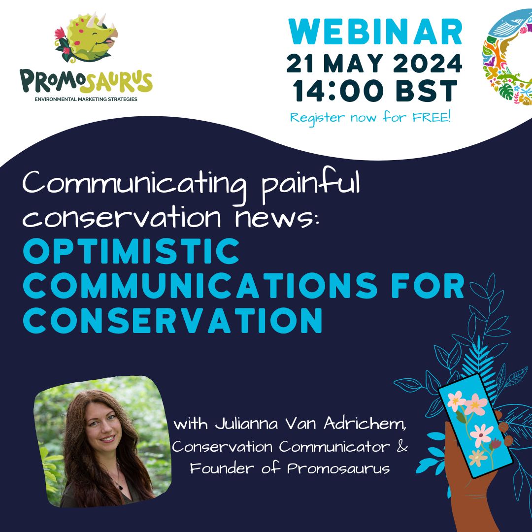 Have you registered for our webinar? We have four days until @JuliannaVanAdri, the founder of @Promosaurus1, joins us in discussing Optimistic Communications for Conservation. 21.05.2024 14:00 - 15:00 BST Register here: shorturl.at/yemjM #Conservationoptimism #webinar