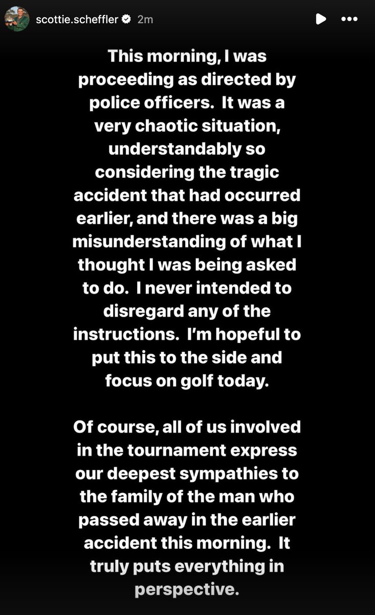 Scottie Scheffler has just released a statement on Instagram: