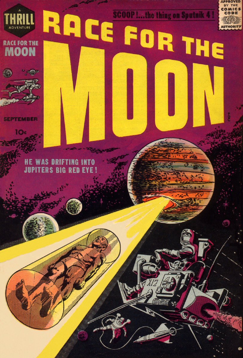 Comic Book Cover of the Day: 1958 Race For the Moon #2 from Harvey Comics. Art by Jack Kirby, Joe Simon, and Al Williamson. #comic #ComicArt #comicbook #comicbookcover #comicbookart 
#sciencefantasy #sciencefiction #moon