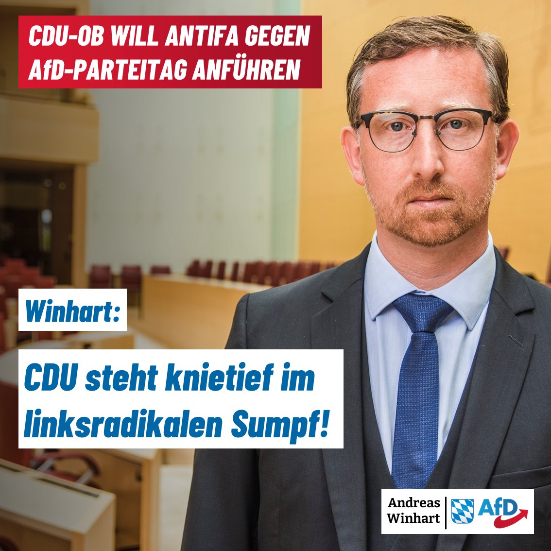 'Die #Antifa mobilisiert, und der Oberbürgermeister will beim Protest gegen den #AfD-Parteitag 'an der Spitze stehen' und kündigt an, die Sicherheit 'vielleicht nicht immer zu gewährleisten'.' (@Junge_Freiheit) Die CDU steht knietief im linksradikalen Sumpf. Darum: #nurnochAfD!