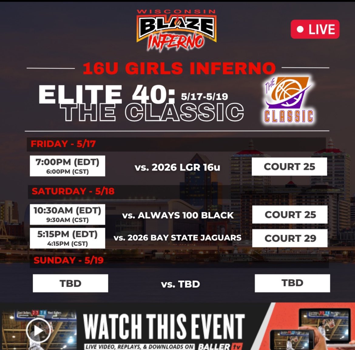 algwidt's tweet image. 16u Inferno - The Classic🏀
📍Louisville, KY
#3 @Brinnapaulson3 ‘26
#4 @malloriewerner ‘27
#10 @AllieVanVo1993 ‘27
#11 @ChloePfefferle ‘26
#21 @SRemiker43184 ‘27
#24 @annika_heimann ‘26
#25 @madi_springer25 ‘27
@WIBlazeInferno
@Ohio_Basketball @Elite40League