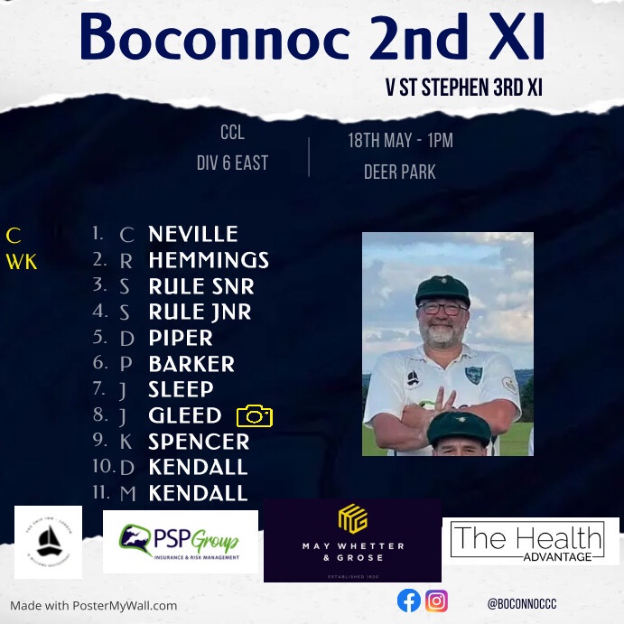 Tomorrow our 2nd XI welcome <a href="/St_StephenCC/">St Stephen CC</a> 3rds to the Deer Park. Here is the side…

#cornwallcricket