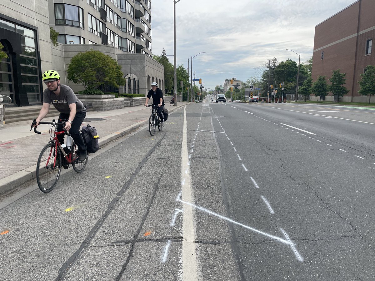 Great to see new markings for latest ext of Bloor West Complete Street/bike lane. These two cyclists can’t wait for completion of westward stretch to Kipling. #WeBelongOnBloor ⁦@RZaichkowski⁩   ⁦@TO_Cycling_Ped⁩ #biketo