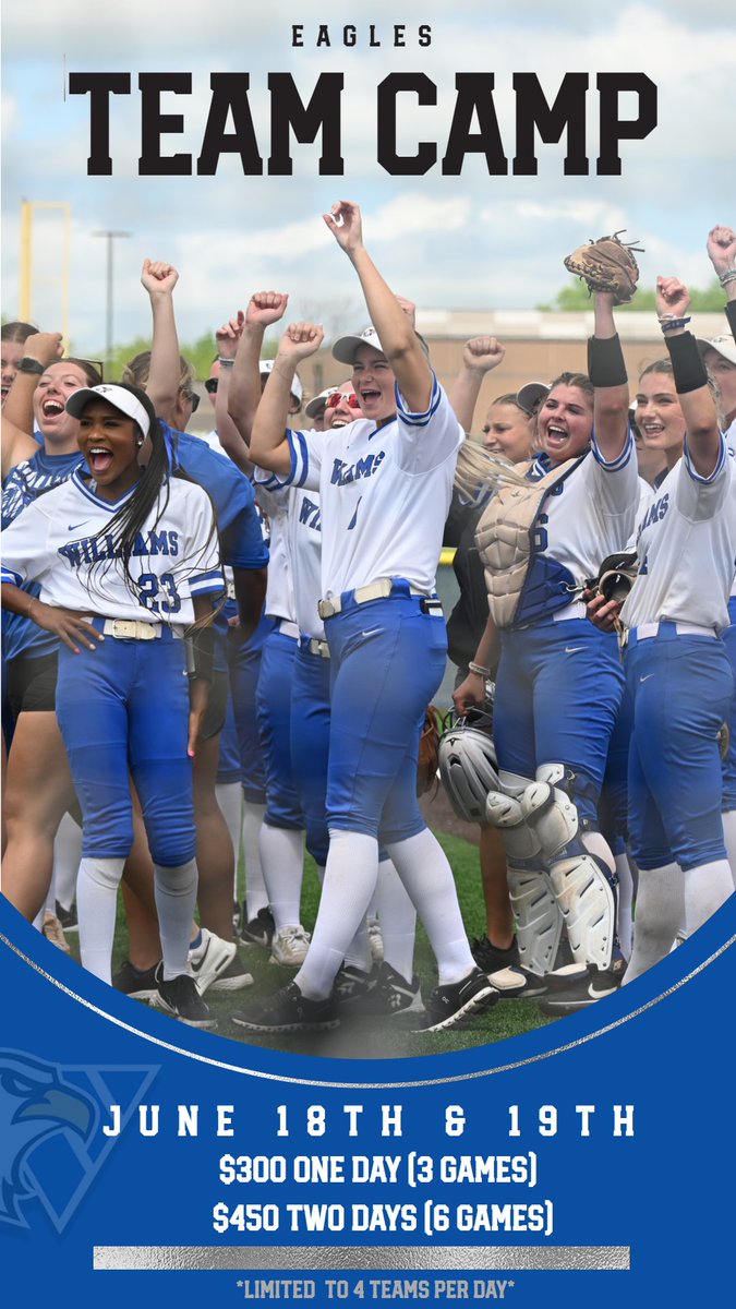 🥎Lady Eagles Softball is hosting a team camp on June 18th and 19th!

The camp is open to 16u and 18u travel ball teams, as well as high school teams.

Find more info here: bit.ly/4dRnFwX