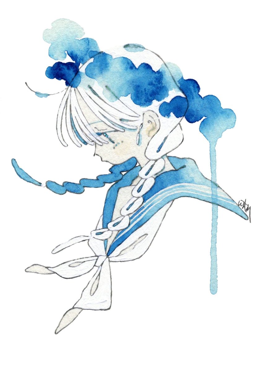 1girl solo long hair blue eyes simple background shirt white background  illustration images
