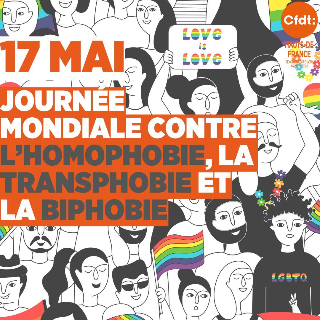 🌍✨ En cette Journée mondiale contre l'homophobie, la transphobie et la biphobie, la CFDT réaffirme son engagement pour l'égalité et le respect de toutes les personnes 🌈.

#17Mai #CFDT #Égalité #Inclusion #Diversité #cfdthdf