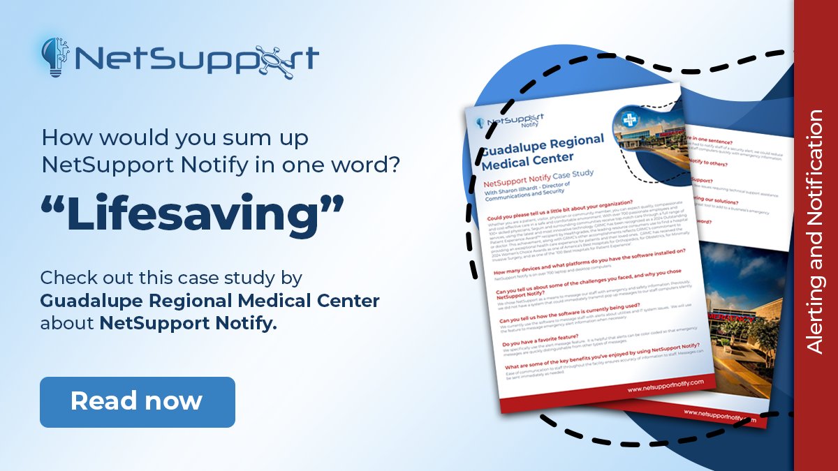 **Improved care, efficient staff, patient safety: ** See how NetSupport Notify helps Guadalupe Regional Medical Center. mvnt.us/m2416390 #communicationtools #emailalternative #hospitals