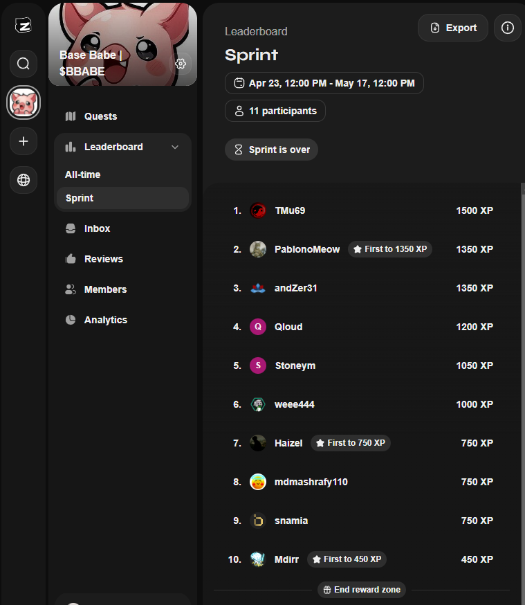 $BBABE Zealy Sprint 1 ended today, congratulations to the Top 10, hard work pays off, you will be rewarded after #Dex listing 🚀
#BBABE Zealy Sprint 2 is starting now, be a part of it
➡️ zealy.io/cw/basebabe

#base #memecoin #based #eth #airdrop #giveaway #ido #btc #crypto