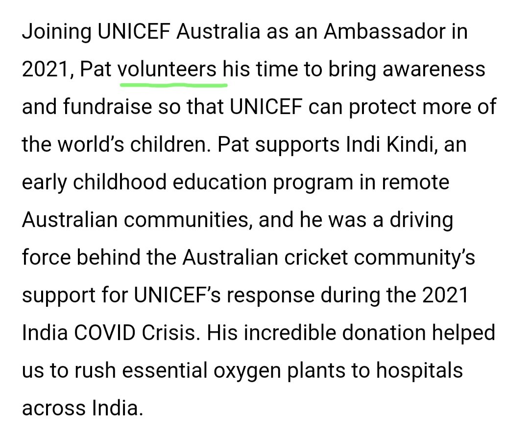 Pat volunteered (Charges no Money) as UNICEF ambassador to celebrate his son Albie's birth.