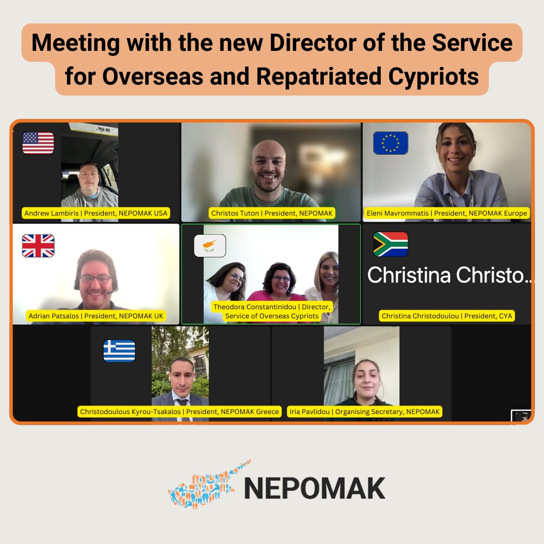 Brilliant first meeting today with Theodora Constantinidou, the new Director of the Service for Overseas and Repatriated Cypriots. Discussed opportunities for diaspora Cypriots, the Cyprus issue, and ideas for the upcoming NEPOMAK World Conference #ConnectingYoungCypriots
