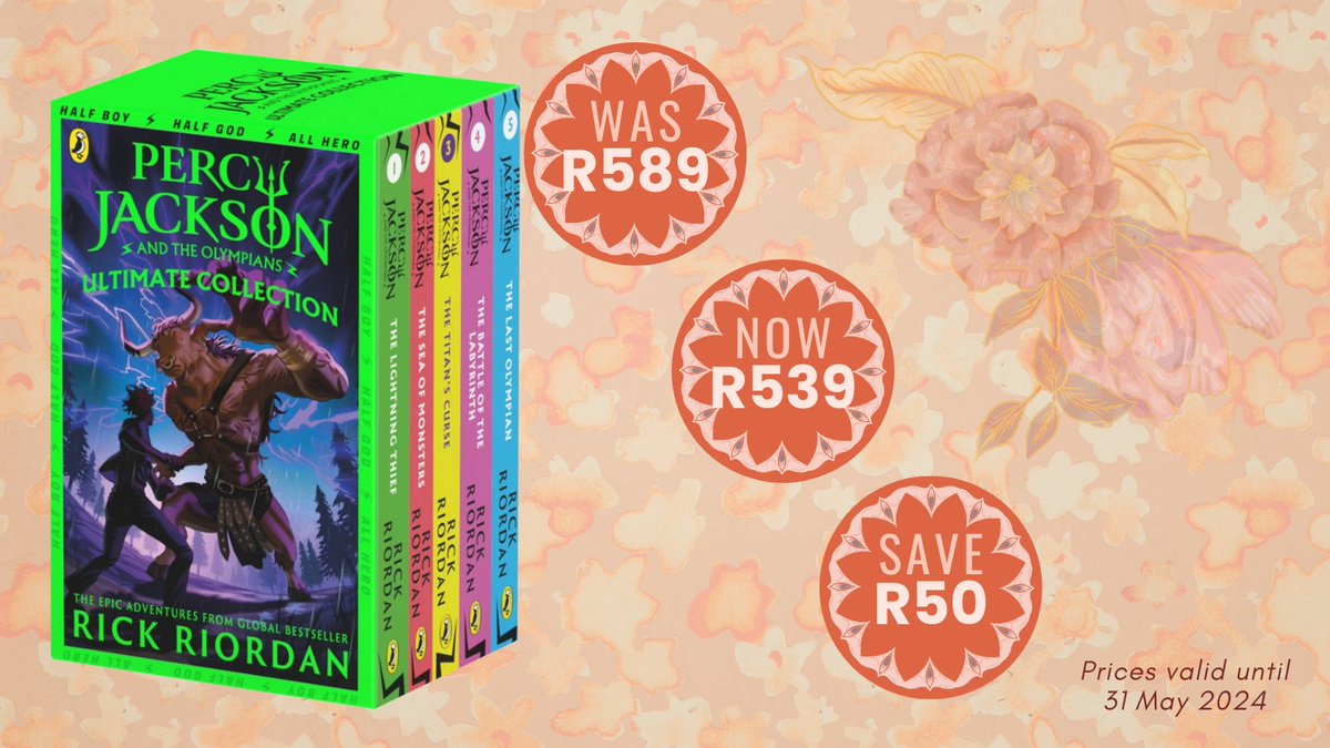 Percy Jackson The Ultimate Collection 5 Books Set Epic Heroes Legendary Adventures by Rick Riordan in All Neon Colours. @PenguinKidsSA @rickriordan