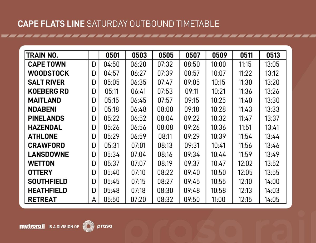 #CapeFlatsLineCT
Please find your Weekend Timetable as follows for your view