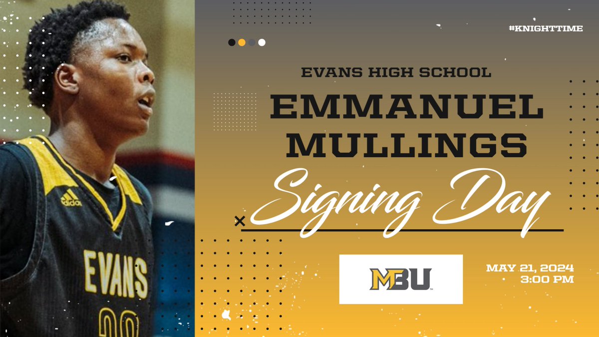 EvansKnightsBball (@evans_bball) on Twitter photo Please join us Tuesday, May 21st at 3:00 to celebrate <a href="/Mannie__30/">Emmanuel Mullings</a> signing with <a href="/mbu_mensbball/">MBU Men's Basketball</a> #KnightTime Please join us Tuesday, May 21st at 3:00 to celebrate <a href="/Mannie__30/">Emmanuel Mullings</a> signing with <a href="/mbu_mensbball/">MBU Men's Basketball</a> #KnightTime