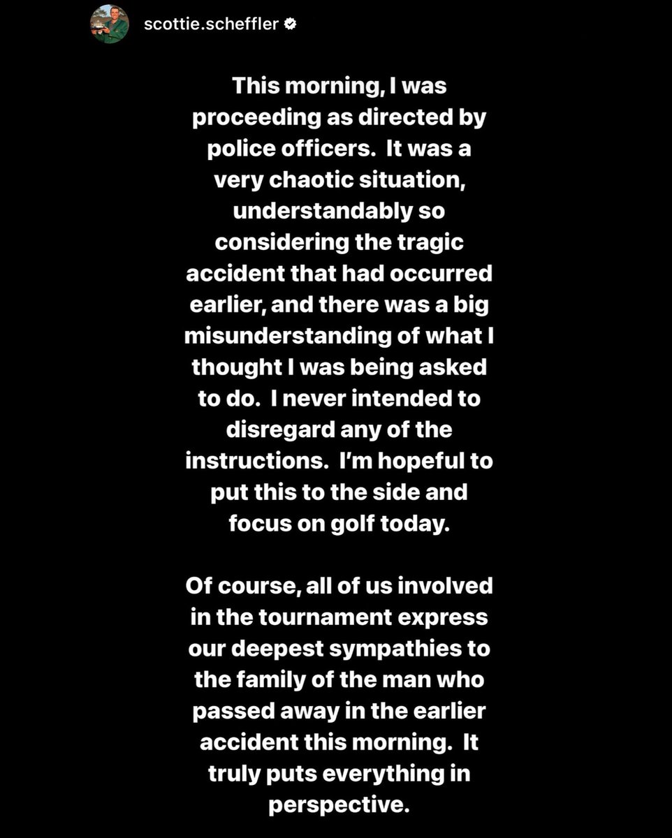 Scottie Scheffler has posted a statement to his Instagram story.