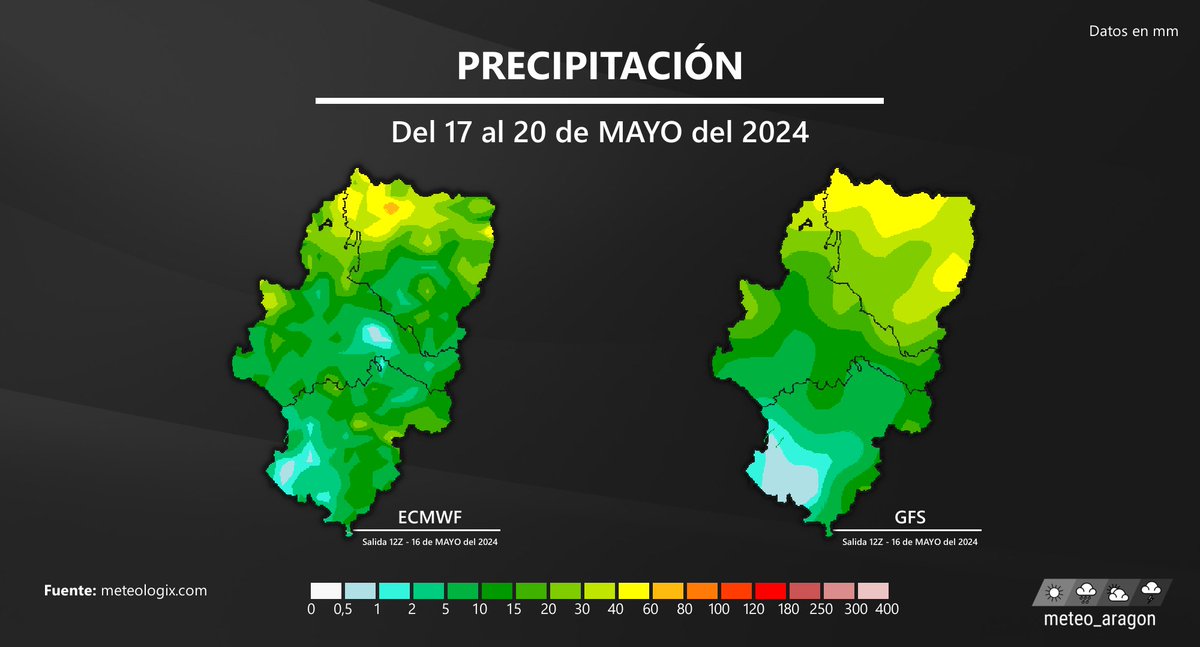 Las precipitaciones se generalizaran durante el domingo y lunes de la mano de una DANA, pero de nuevo las precipitaciones más abundantes se darán en el Pirineo, con acumulados de hasta 40-60 mm, mientras que en la provincia de Teruel los acumulados serán mucho más modestos: