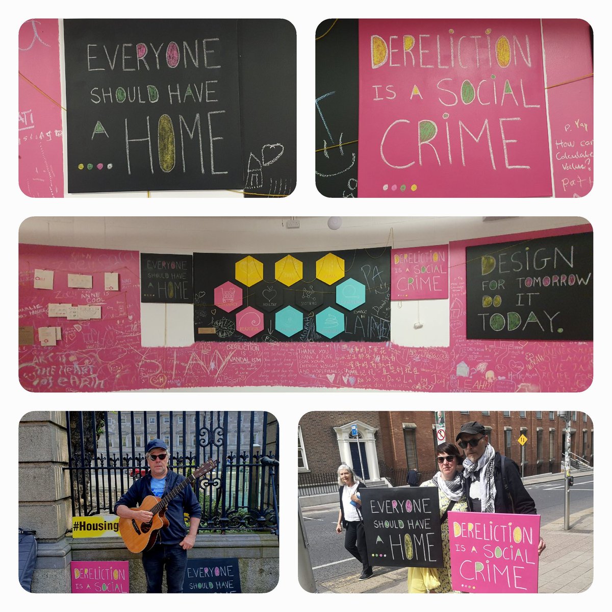 After yesterday's Dáil trip to #everyoneshouldhaveahome protest delighted to give these chalk canvases a home at our anois.agora.now. #DerelictIreland exhibition @DanceCorkFC to 31st May If you love Cork too add your voice to chalkboard walls or our #WalkTalkChalk event