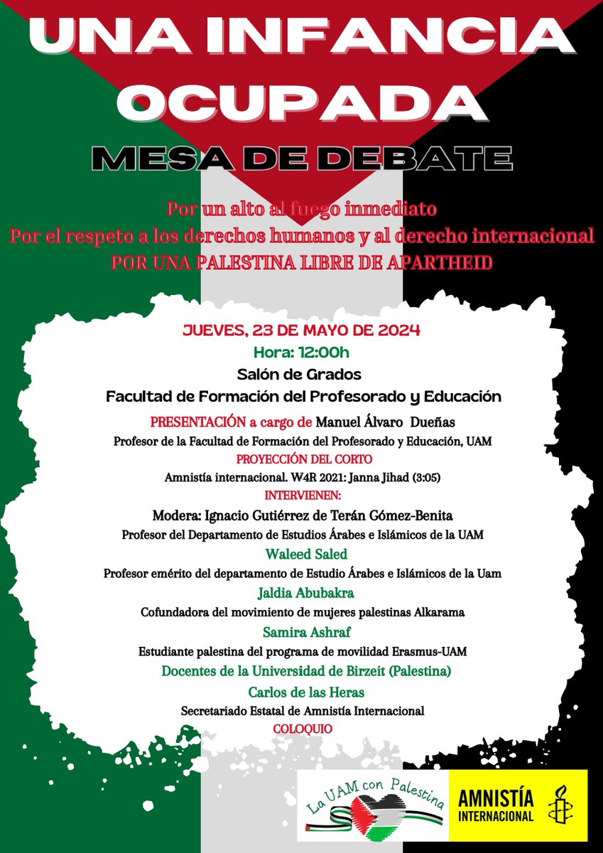 Un grupo de docentes de la UAM <a href="/palestina_uam/">UAM por Palestina</a> hemos organizado un acto el 23 de Mayo de 2024 para sentirnos acompañados en nuestro apoyo al pueblo palestino.