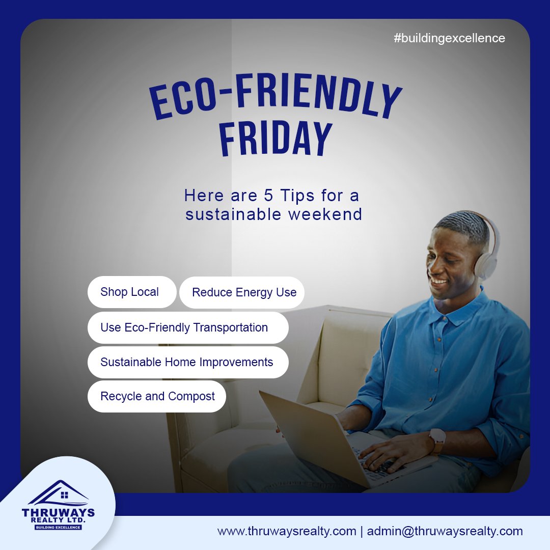 🌱 It's Eco-Friendly Friday! 
As we dive into the weekend, let's go green with these simple tips:
Shop local 🛒
Reduce energy 🔌
Choose eco-transport 🚴‍♂️
Make home improvements 🏡
Recycle and compost ♻️
Every small step leads to a sustainable future! #EcoFriendlyFriday