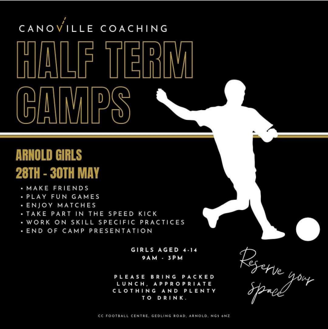 Good afternoon Parents/Carers, Please see here details of Canoville Coaching Half Term Football Camps, which maybe of interest