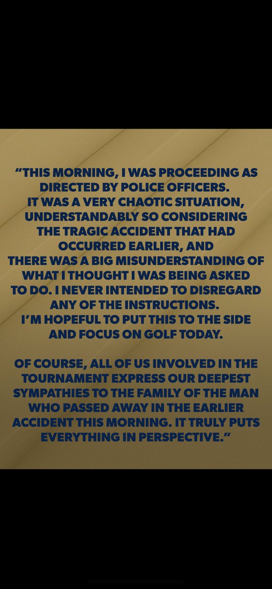 Statement from Scottie Scheffler via @PGATOUR